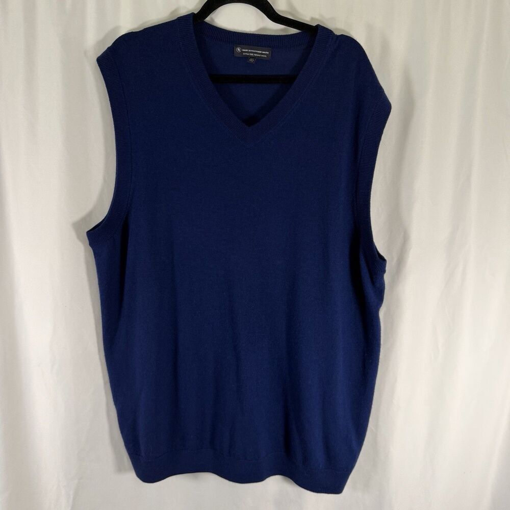 Hart Schaffner Marx Merino Wool Vest Men's 2XT Blue Vneck Extra Fine Knit